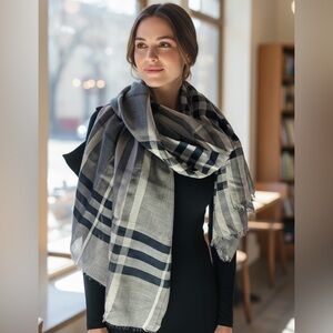Burberry Black and Gray Checkered Scarf